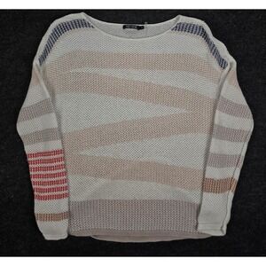 Nic and Zoe Women's Striped Mesh Knit Pullover Sweater Linen Blend  Size S